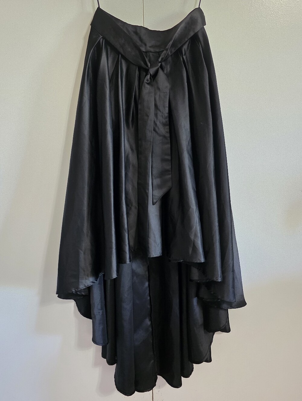 NWT Gracia Black Satin High-Low Asymmetrical Skirt with Tie Waist Sash